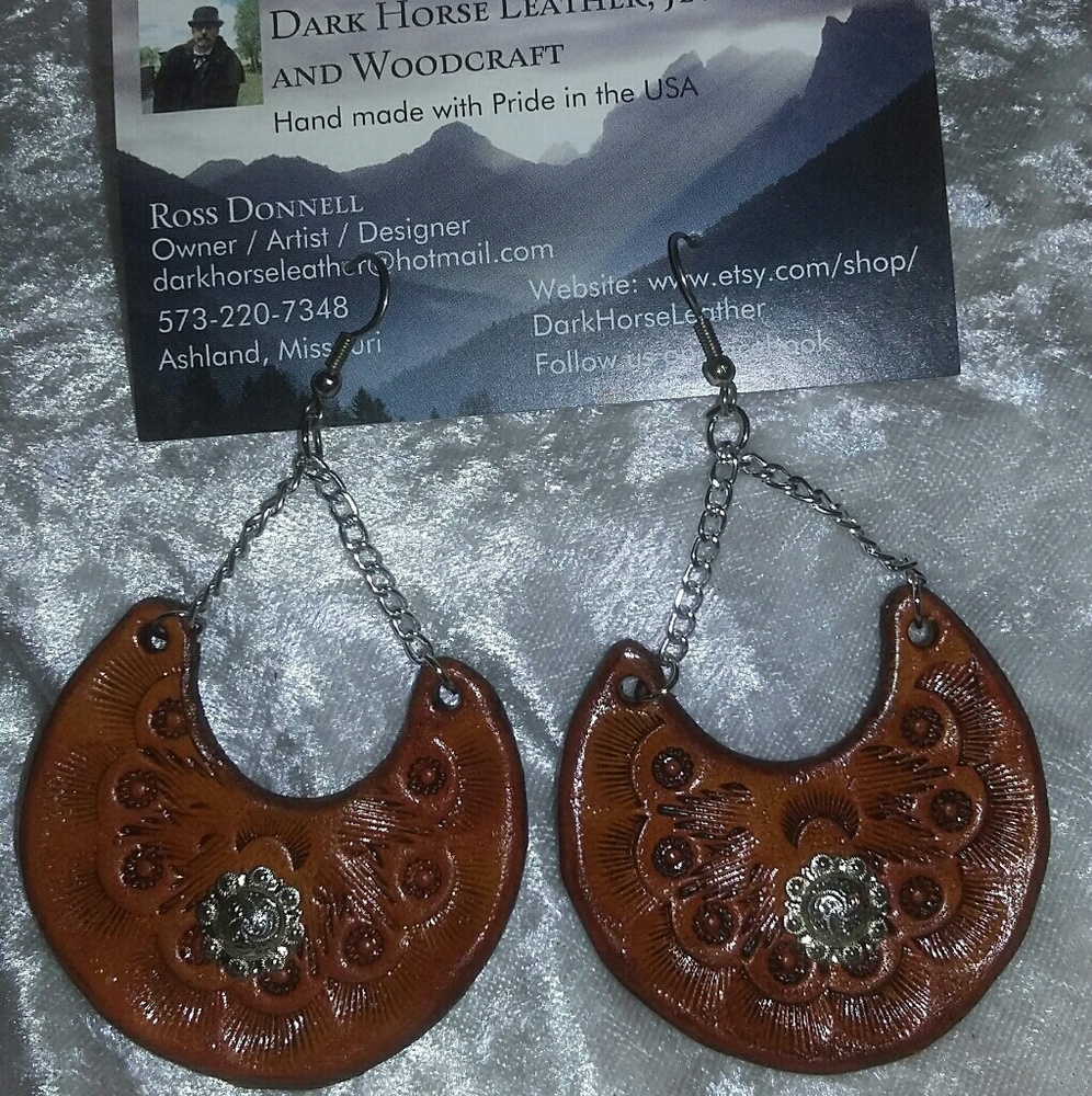 Hand Tooled Leather Western Earrings